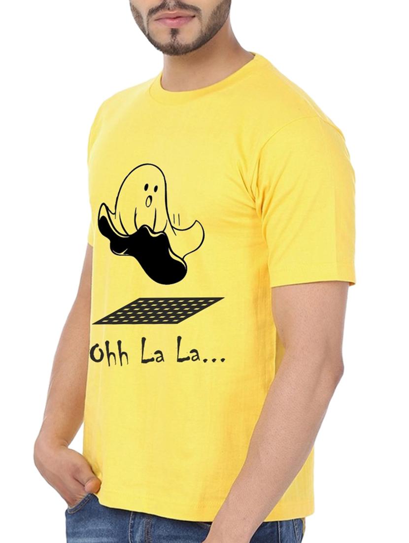 yellow cotton chest print t-shirt - 15385758 - Standard Image - 1