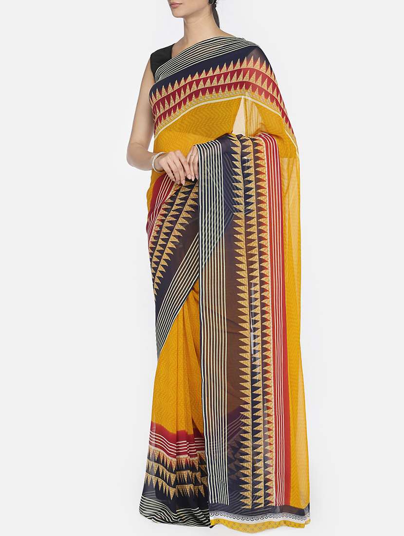 temple bordered printed saree with blouse