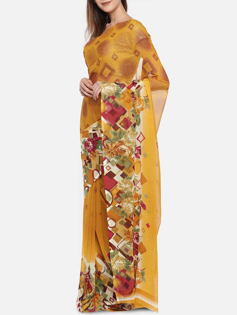 floral bordered printed saree with blouse