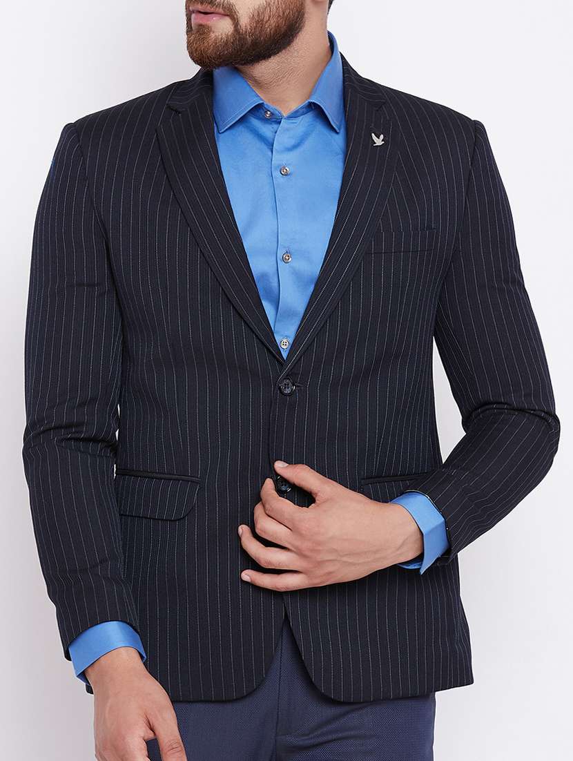 navy blue polyester casual blazer