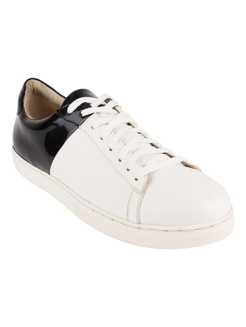 white leatherette lace up sneakers
