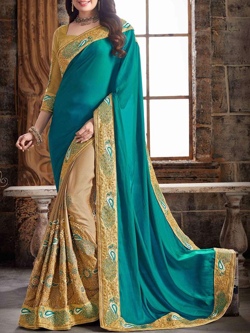 peacock embellished half and half saree with blouse