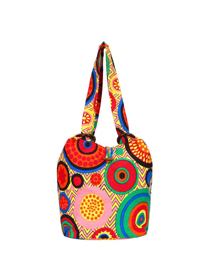 multi colored canvas handbag