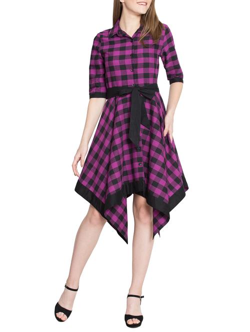 button up checkered asymmetric dress - 15400440 - Standard Image - 0