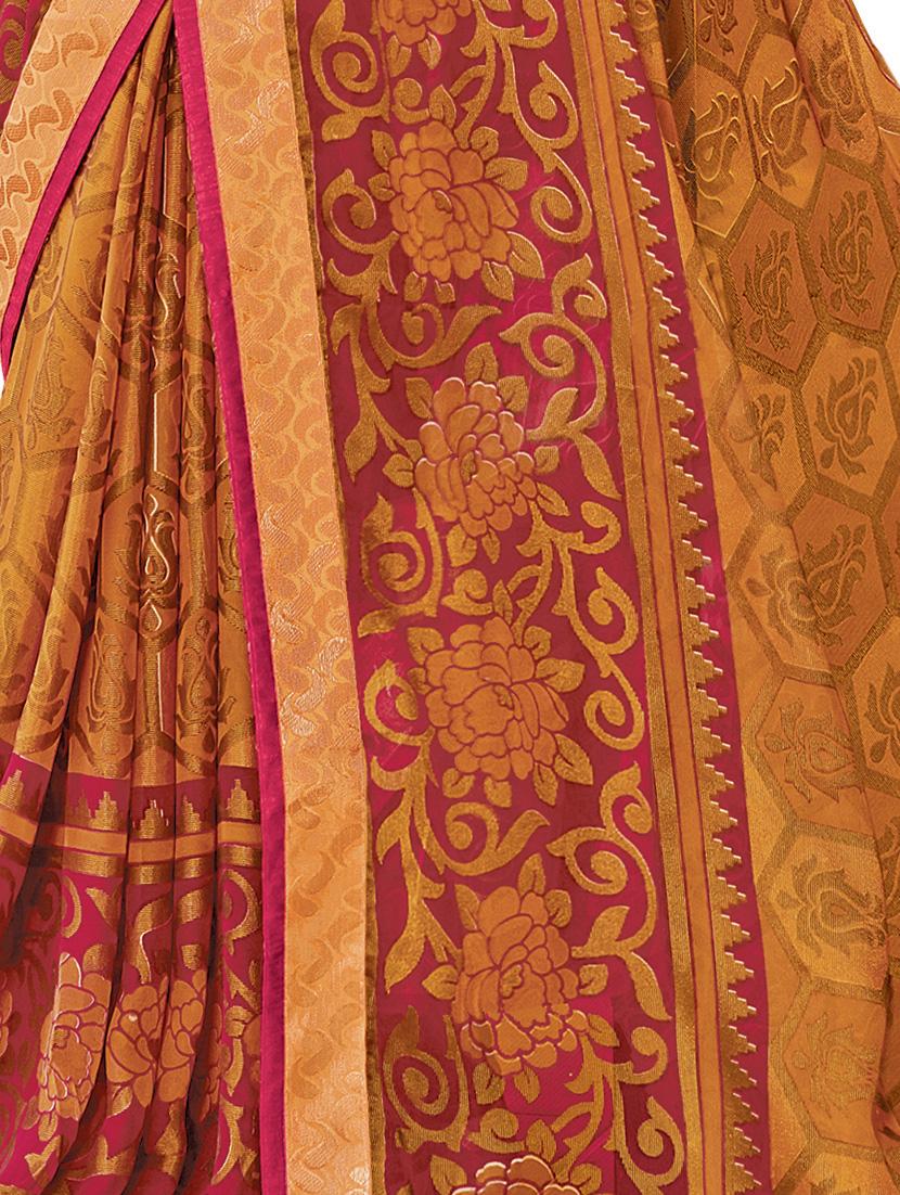 contrast bordered woven saree with blouse - 15401932 - Standard Image - 1