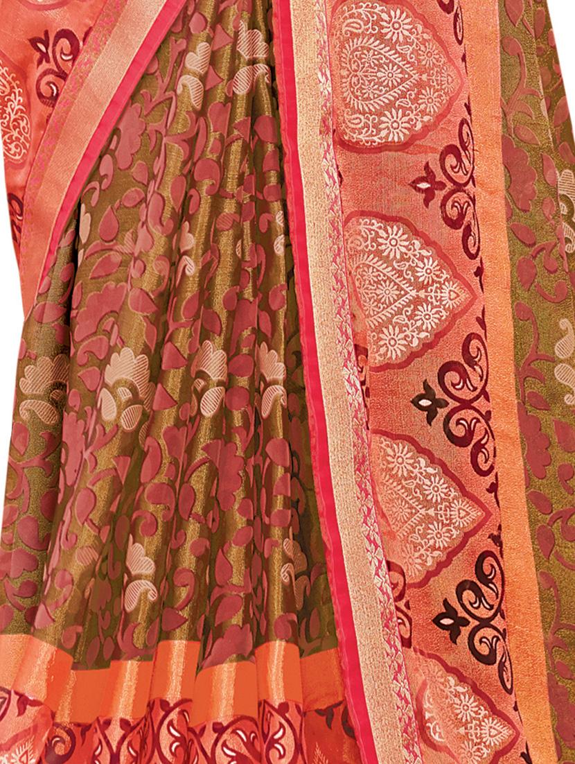 contrast bordered woven saree with blouse - 15401936 -  Standard Image - 1
