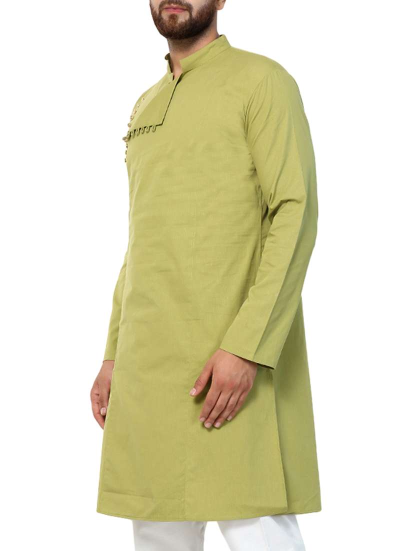 green solid long kurta - 15410440 -  Standard Image - 1