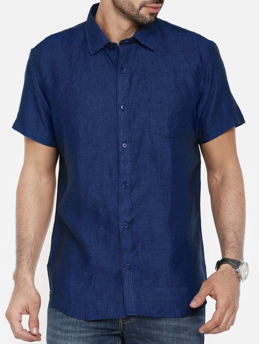 navy blue linen casual shirt