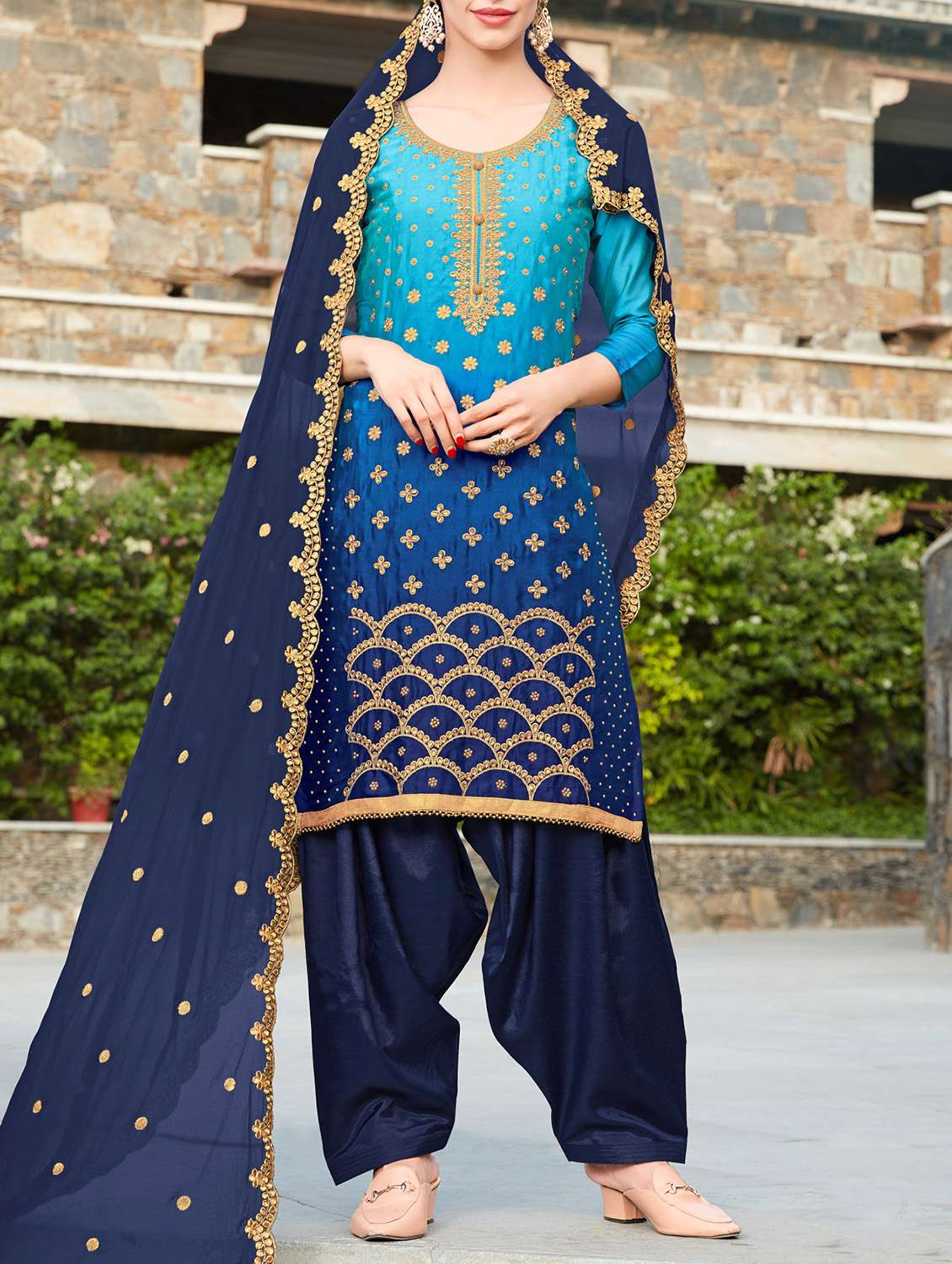 embroidered semi-stitched salwar suit