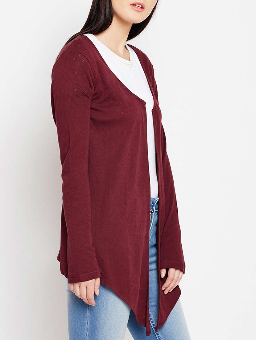 burgundy knitted asymmetric shrug - 15415734 - Standard Image - 1
