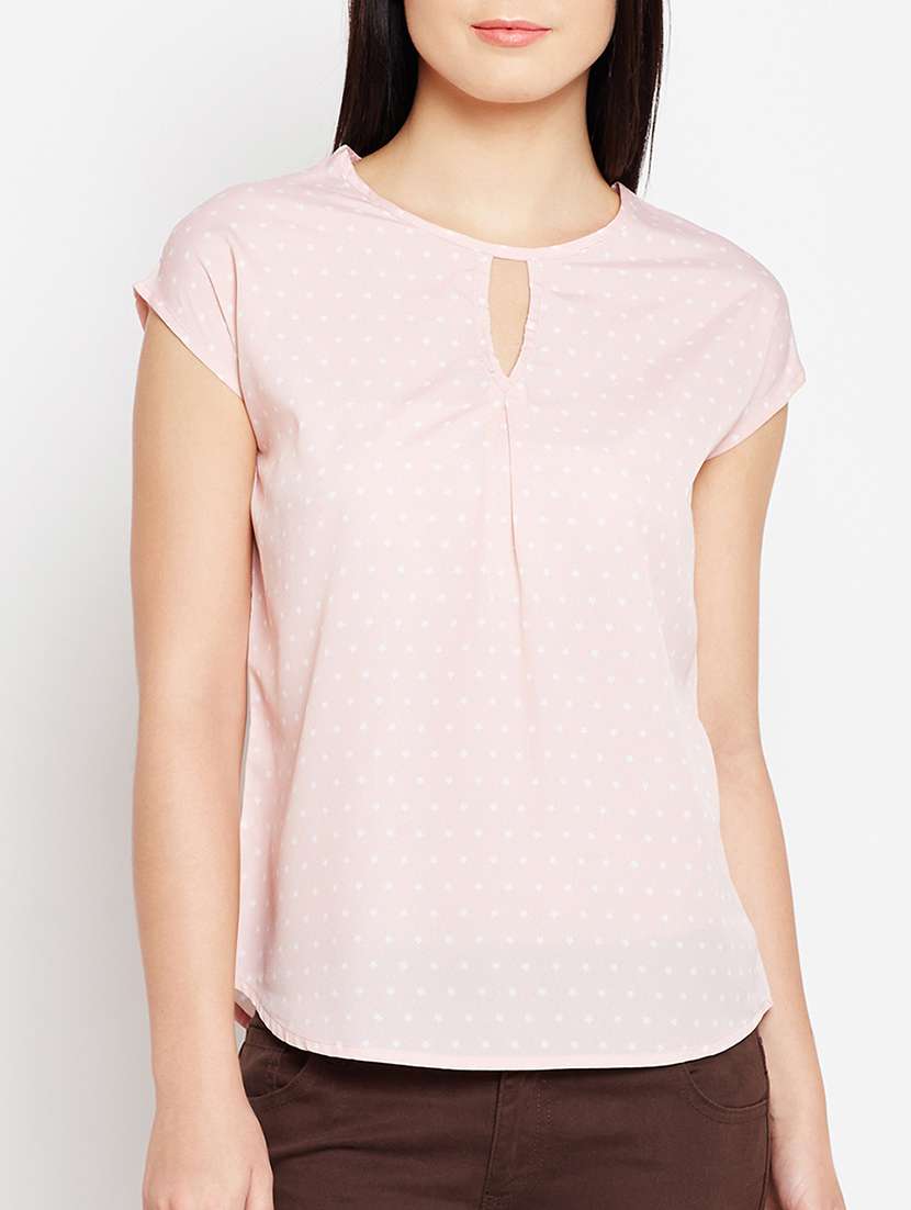 key hole neck polka dot top