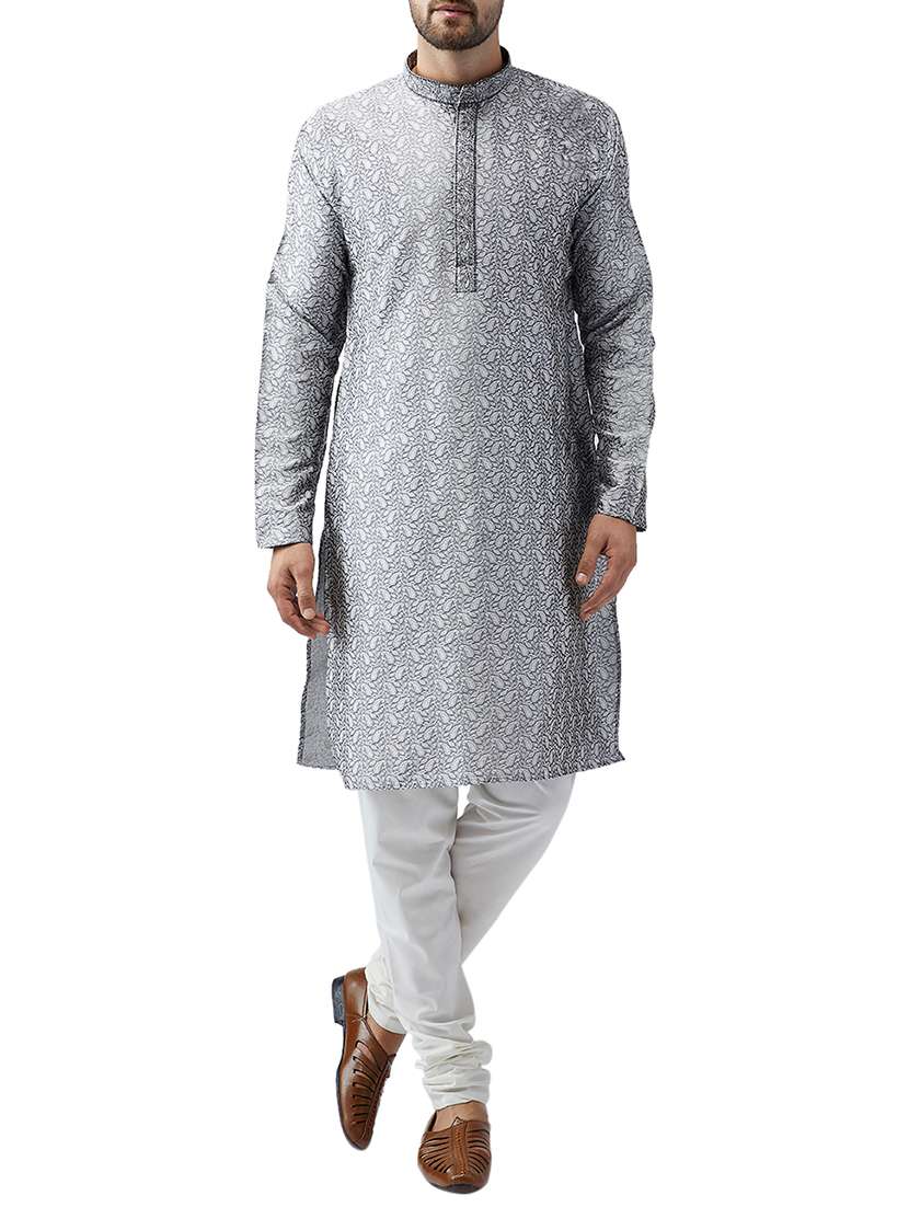 grey silk blend kurta pyjama set