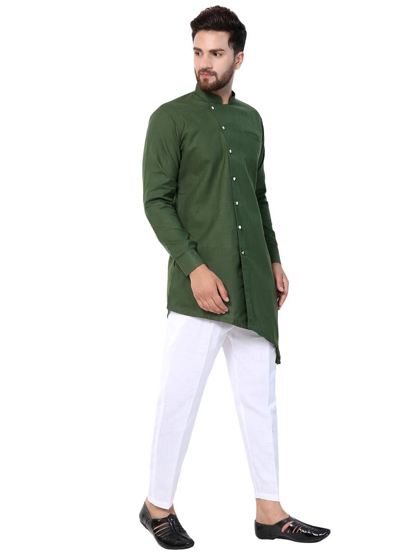 green polyester asymmetric kurta pyjama set - 15417876 - Standard Image - 1