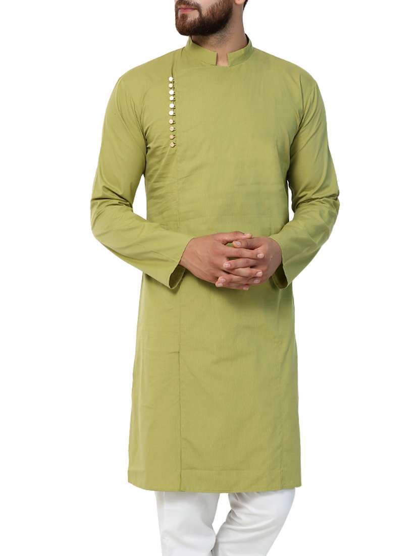 green solid long kurta