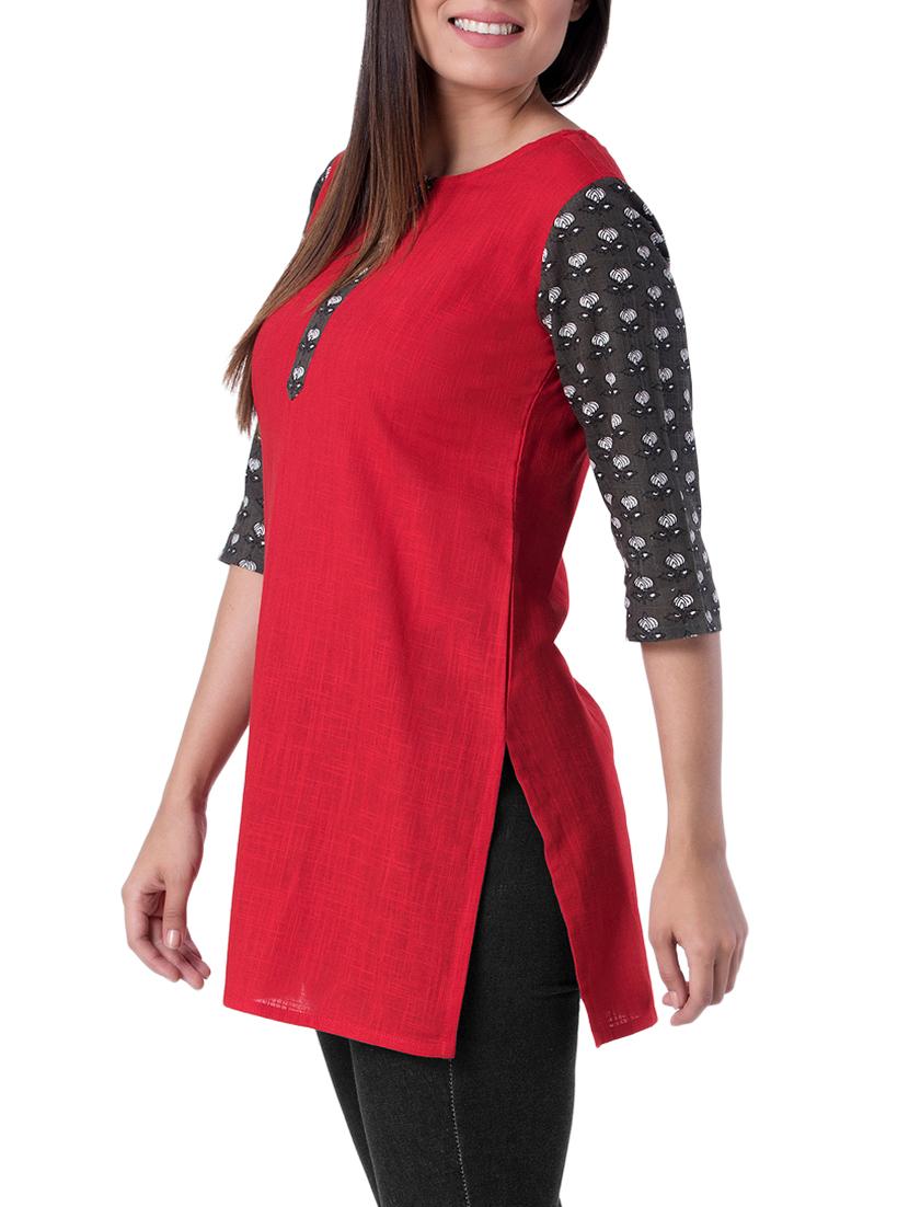 red cotton straight kurti - 15418156 - Standard Image - 1