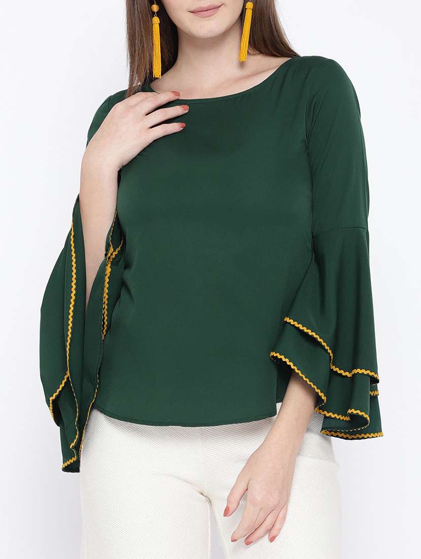 contrasting lace bell sleeved top