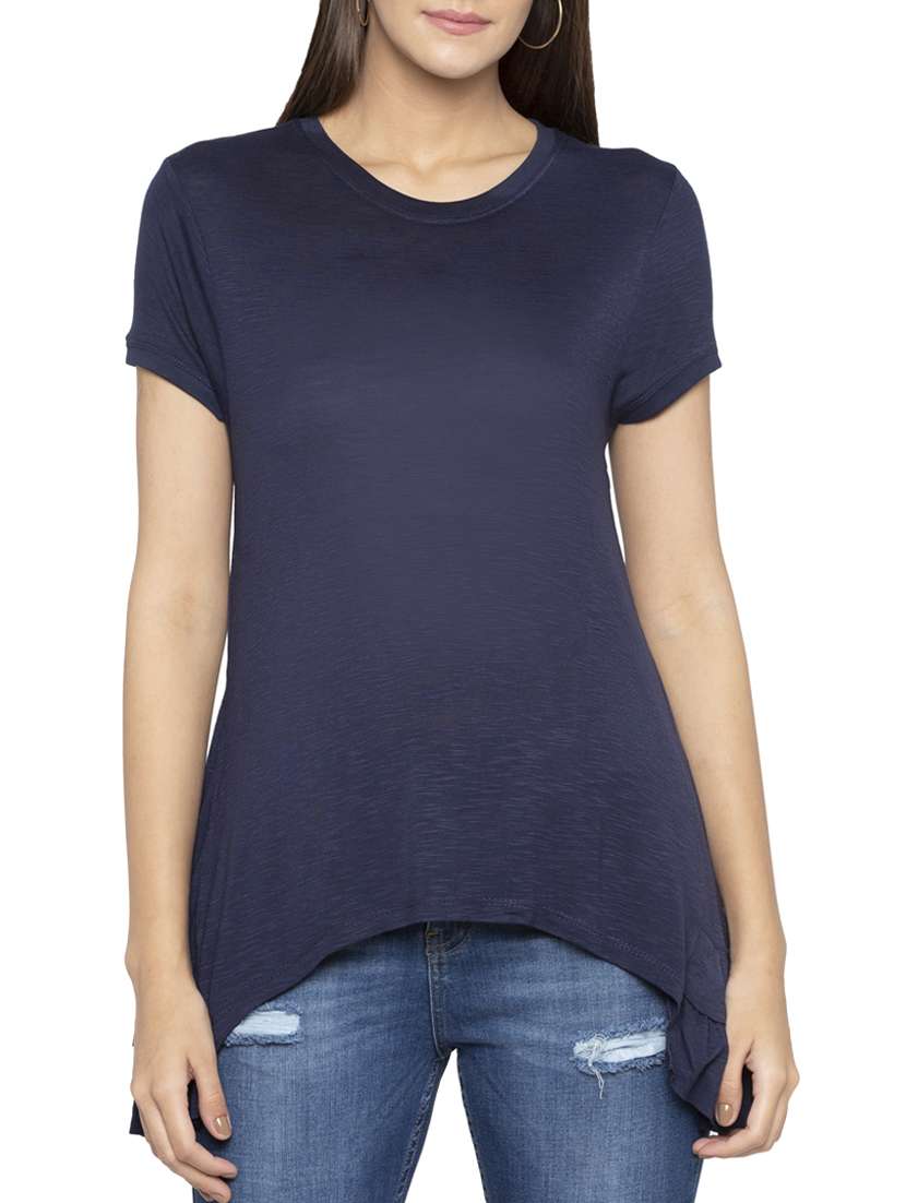 women's asymmetric round neck top