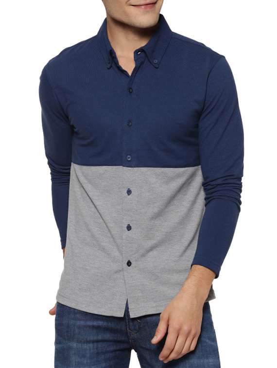 mens color block casual shirt