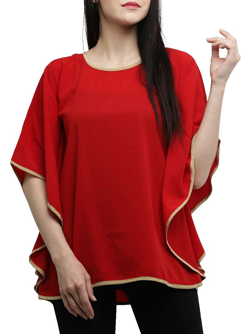 contrast piping solid kaftan top 