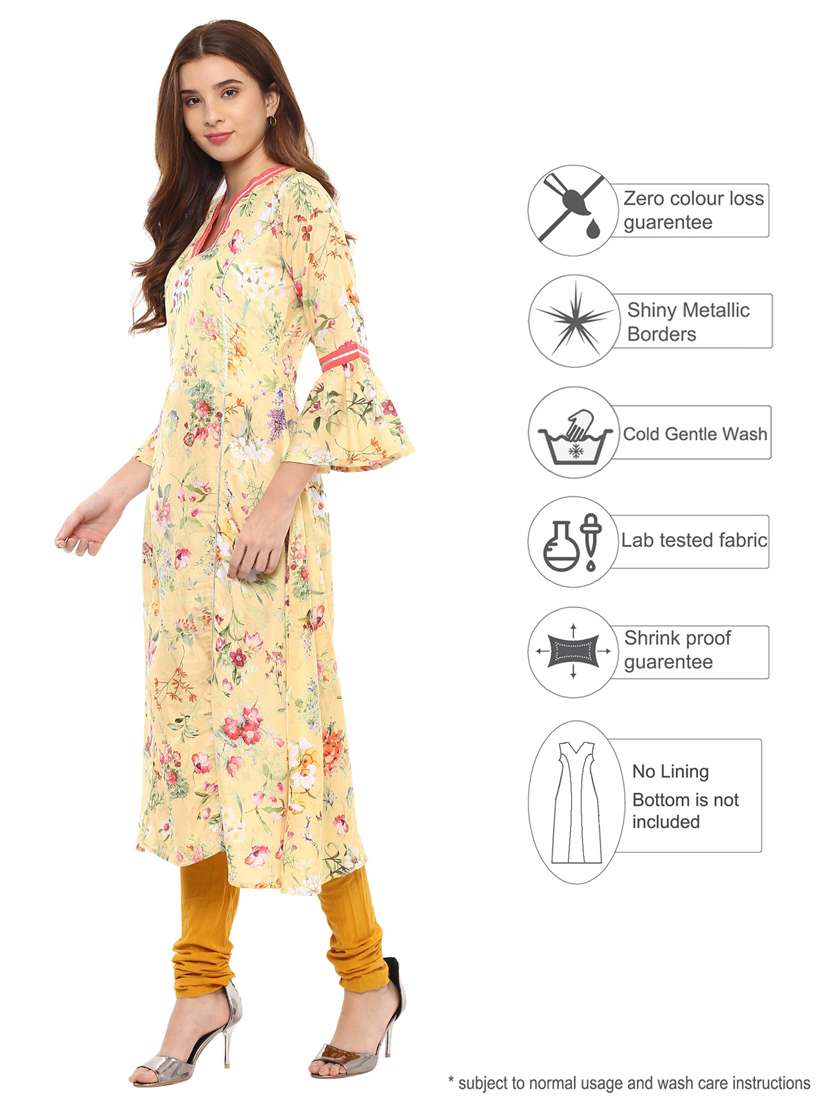 a-line floral kurta - 15425867 -  Standard Image - 1