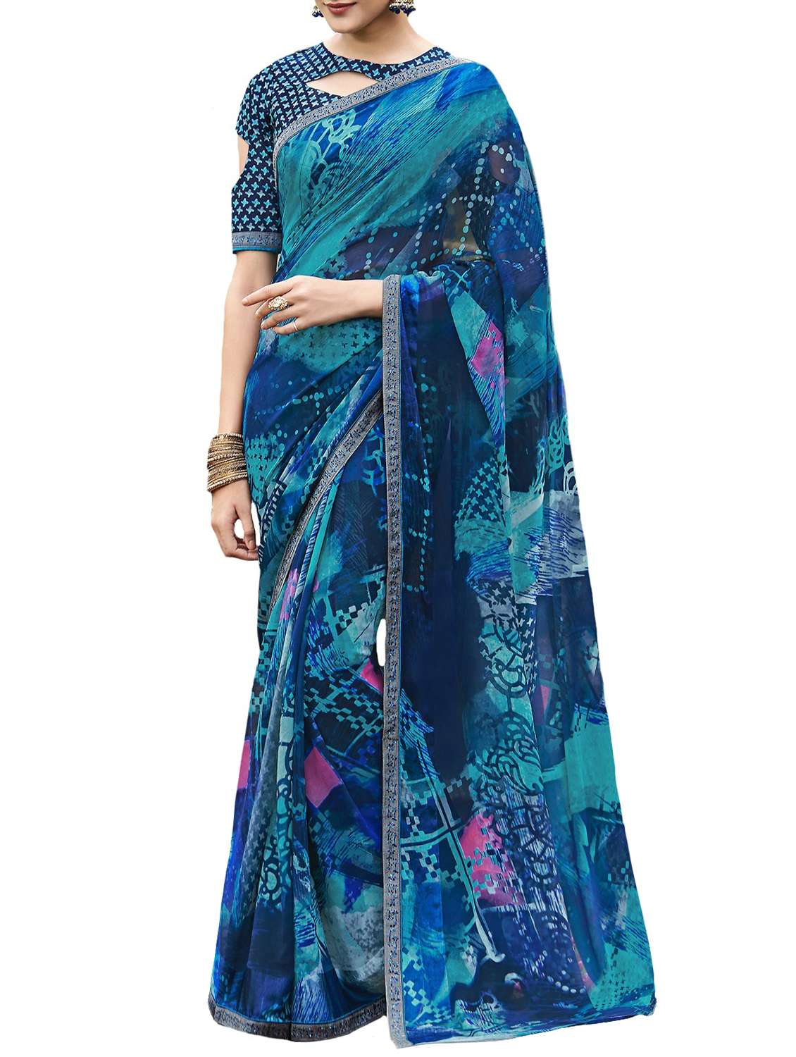 abstract printed saree with blouse