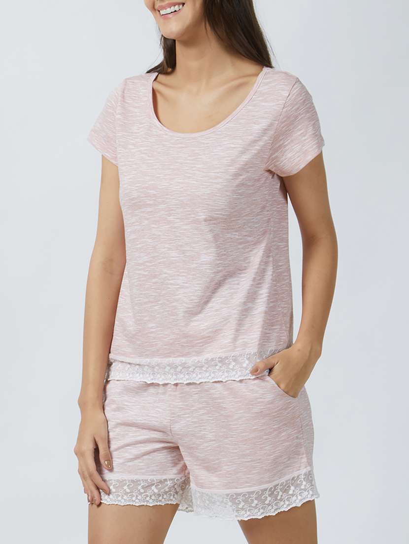 lace trim nightwear shorts set - 15426631 - Standard Image - 1