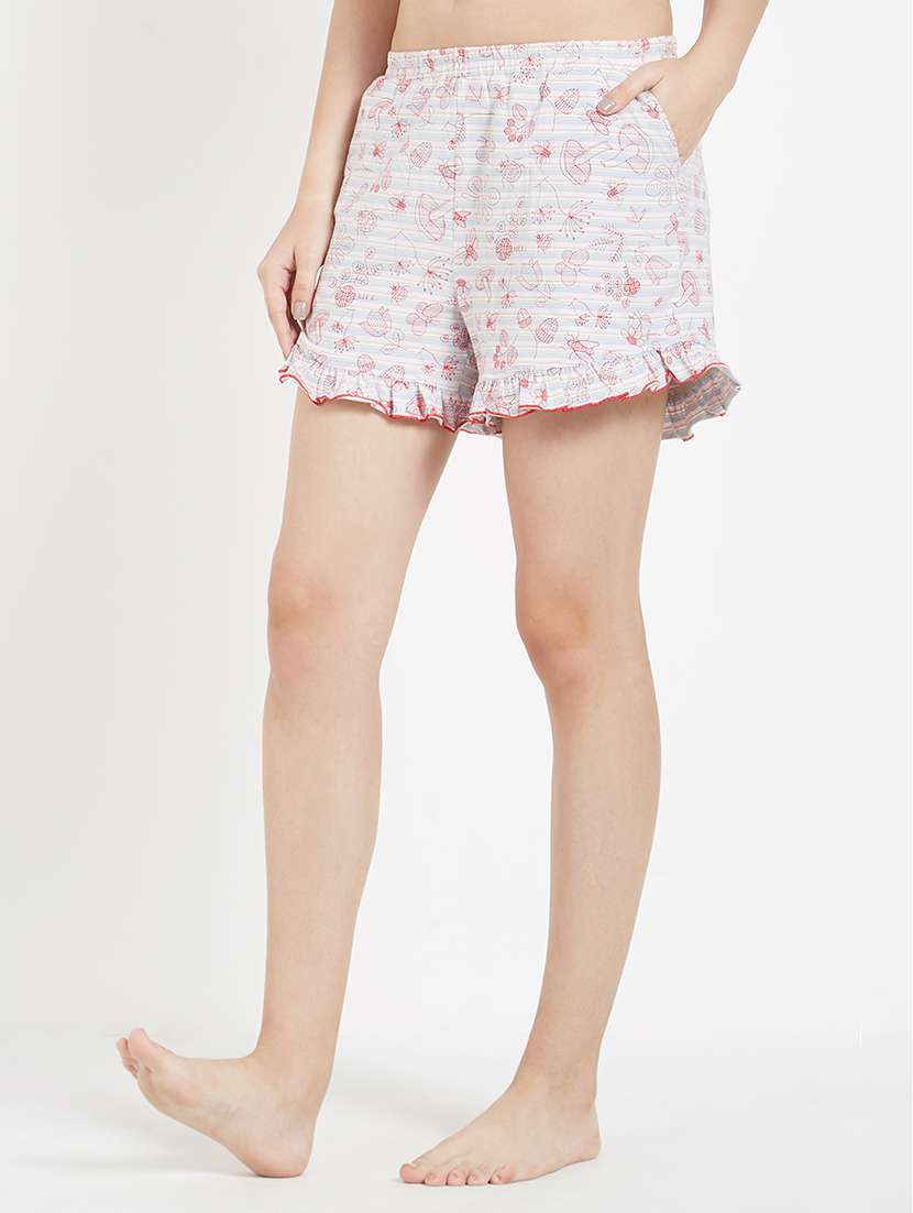 quirky print frilled hem shorts - 15426642 -  Standard Image - 1