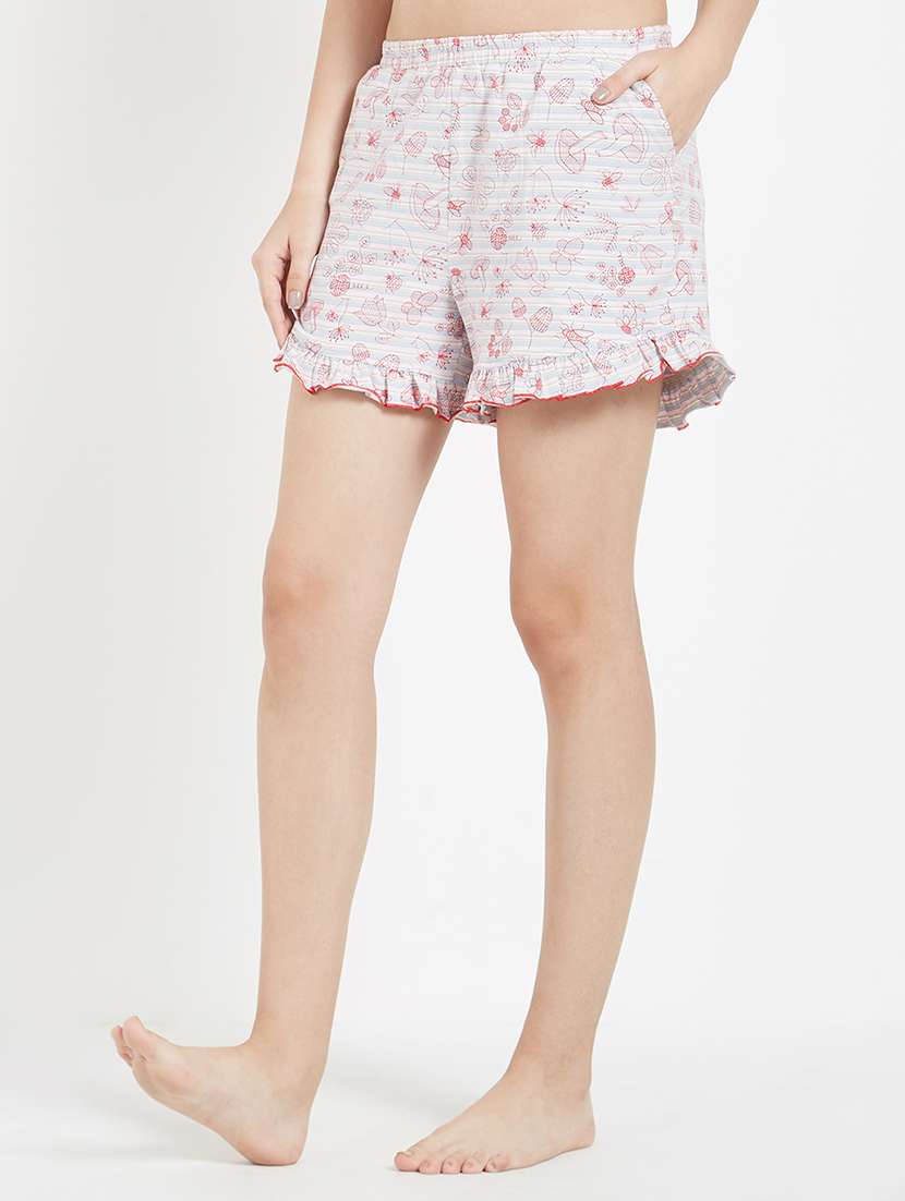 quirky print frilled hem shorts - 15426644 - Standard Image - 1