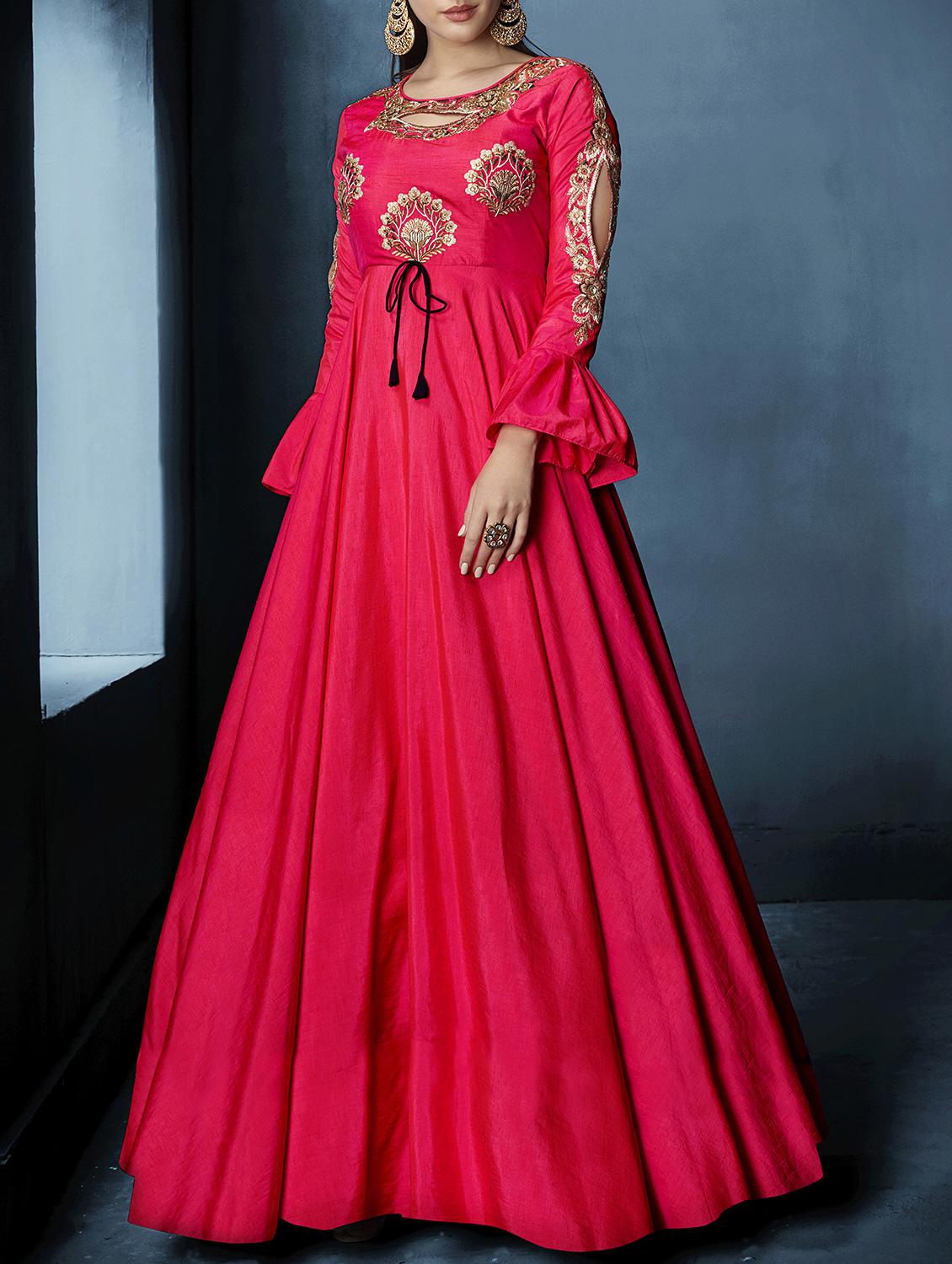 embroidered semi-stitched flared suit - 15428530 -  Standard Image - 1