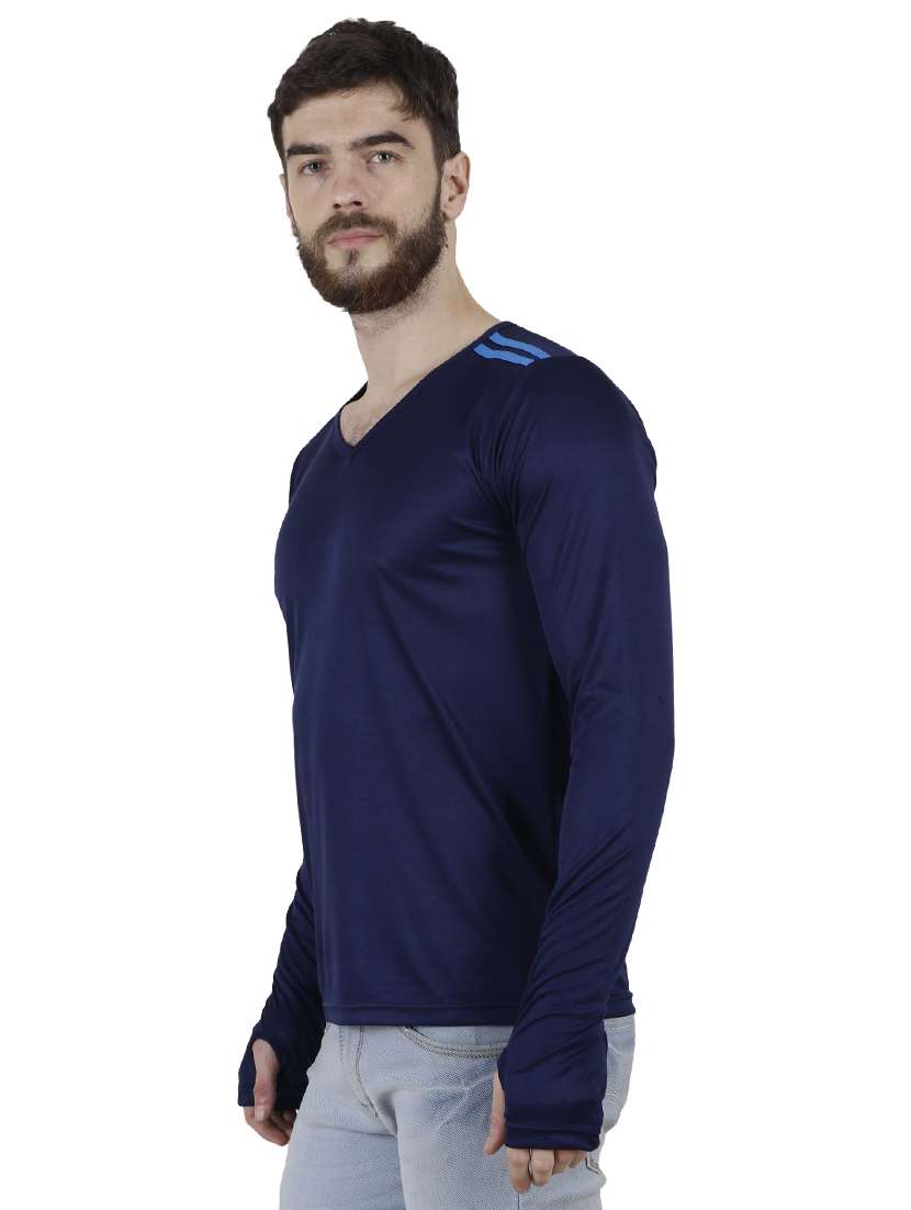 blue polyester thumb hole t-shirt