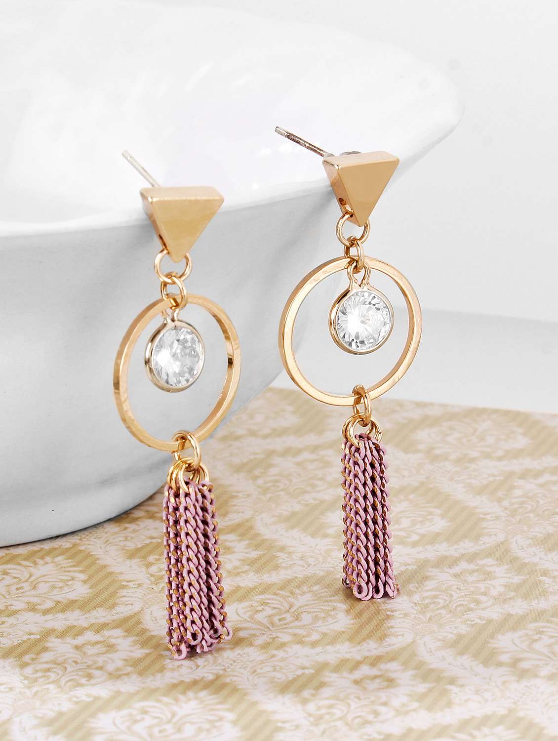 pink metal drop earrings