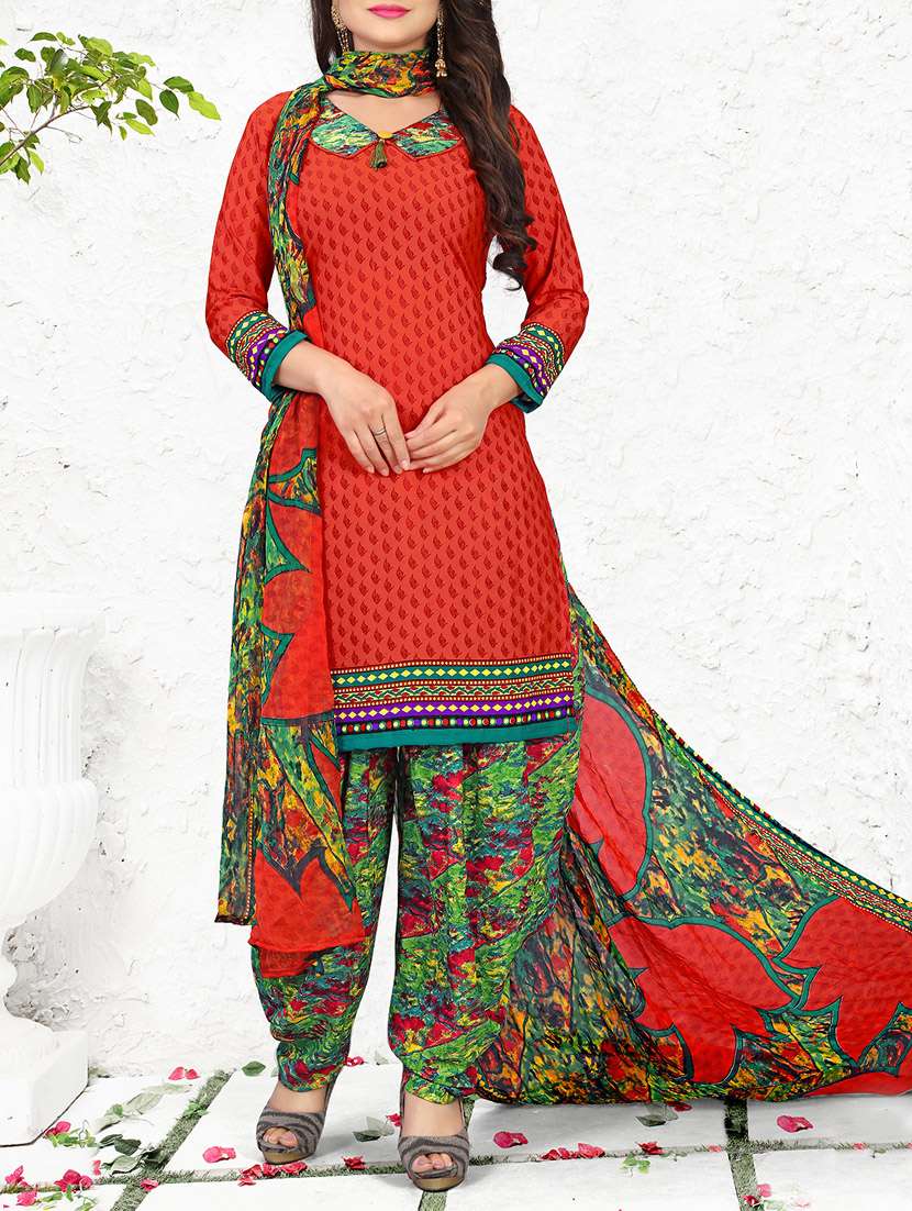 printed unstitched patiyala suit