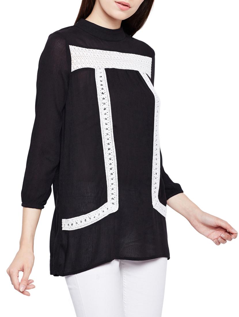 contrasting lace trim detail tunic - 15431332 -  Standard Image - 1