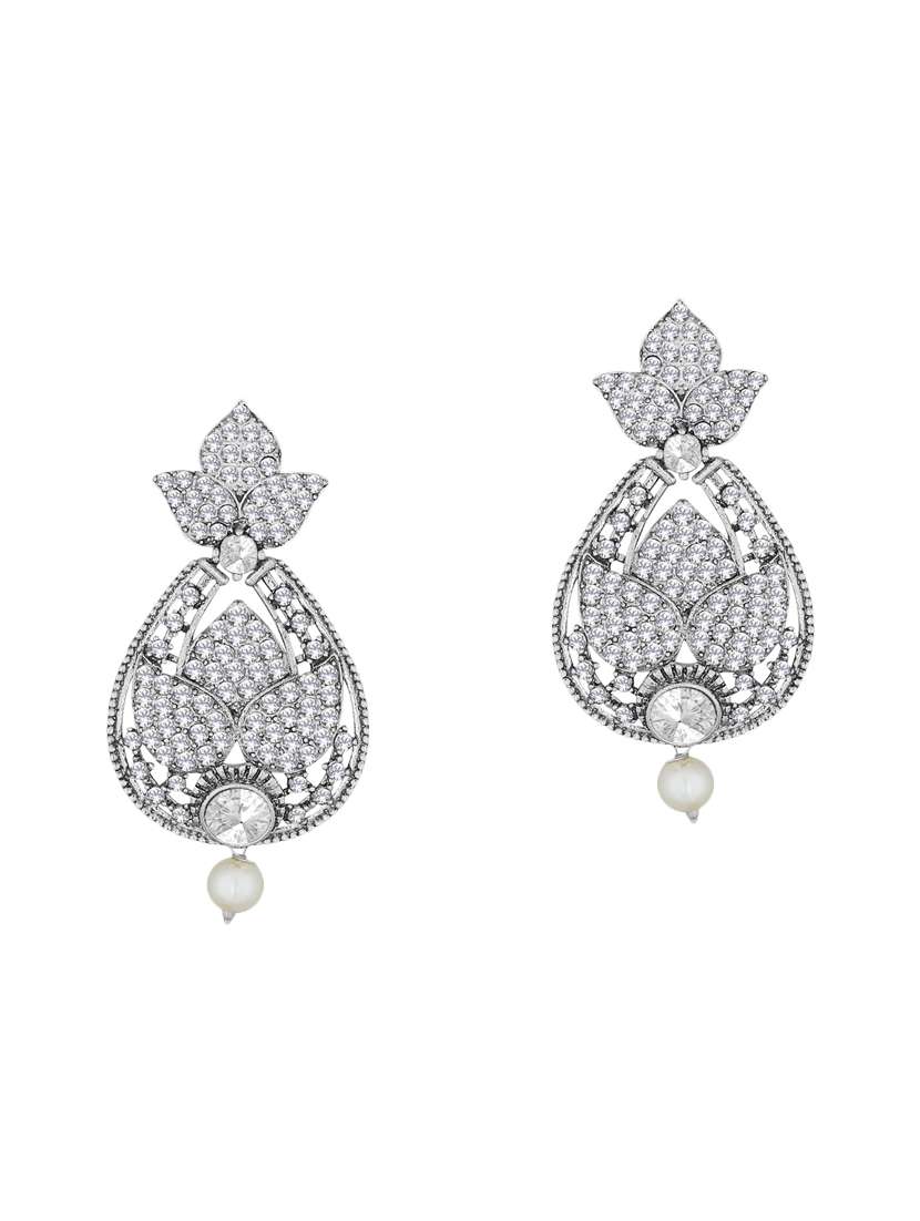 white metal drop earrings - 15431740 -  Standard Image - 1