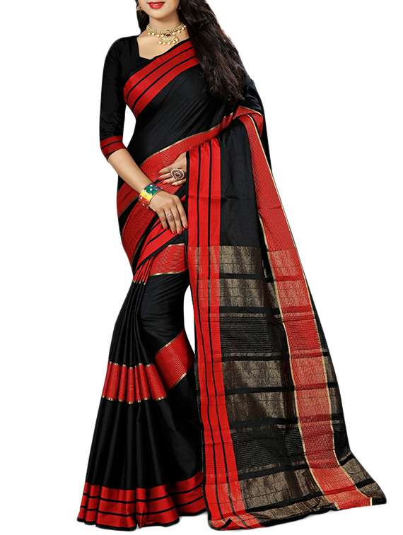 contrast striped woven saree with blouse