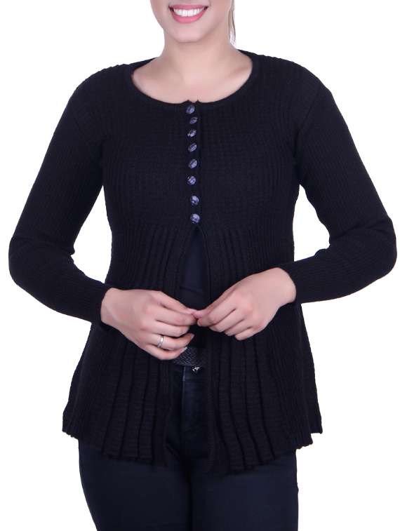 ribbed knit pleated cardigan