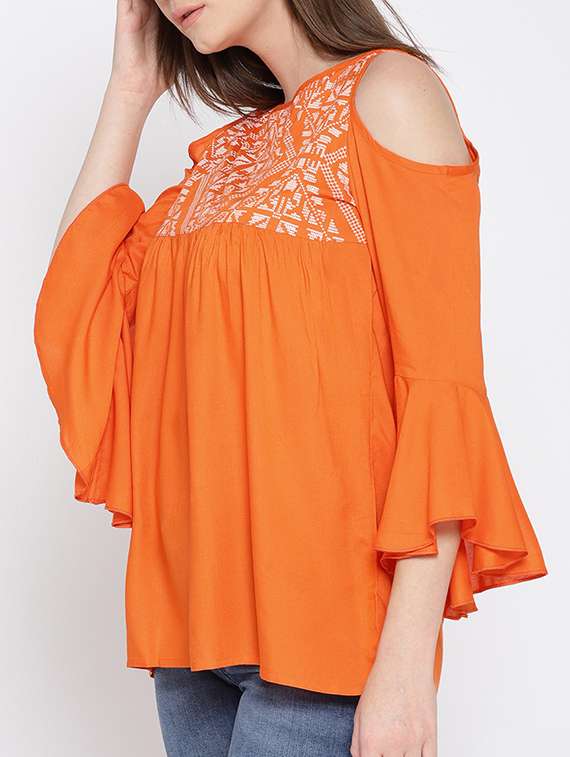 cold shoulder bell sleeved top