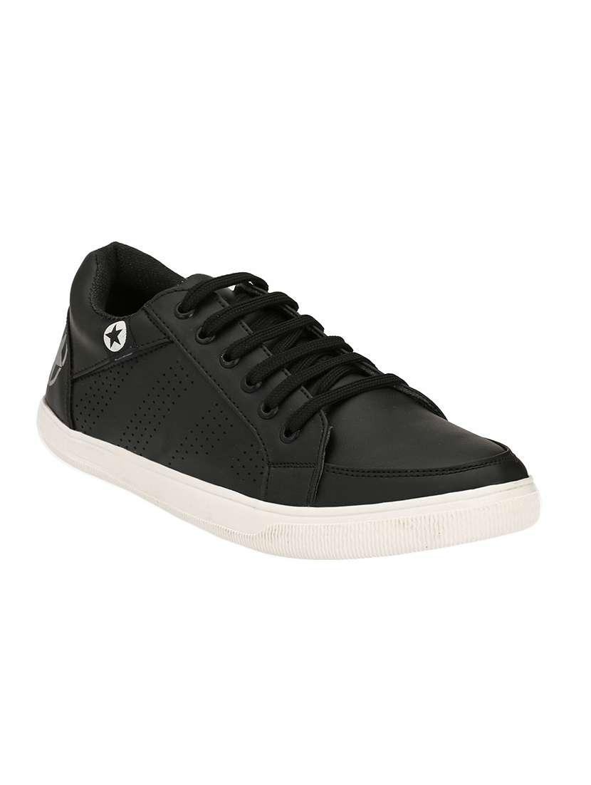 black leatherette lace up sneakers