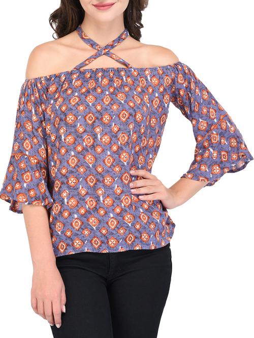 criss-cross neck printed top - 15438044 -  Standard Image - 0