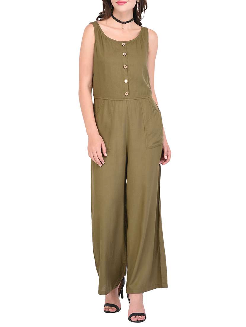 button placket full leg jumpsuit