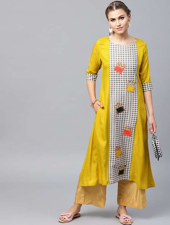a-line patch work kurta - 15440539 -  Standard Image - 1