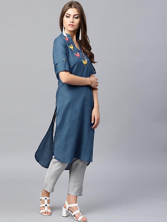 embroidered straight kurta - 15440548 - Standard Image - 1