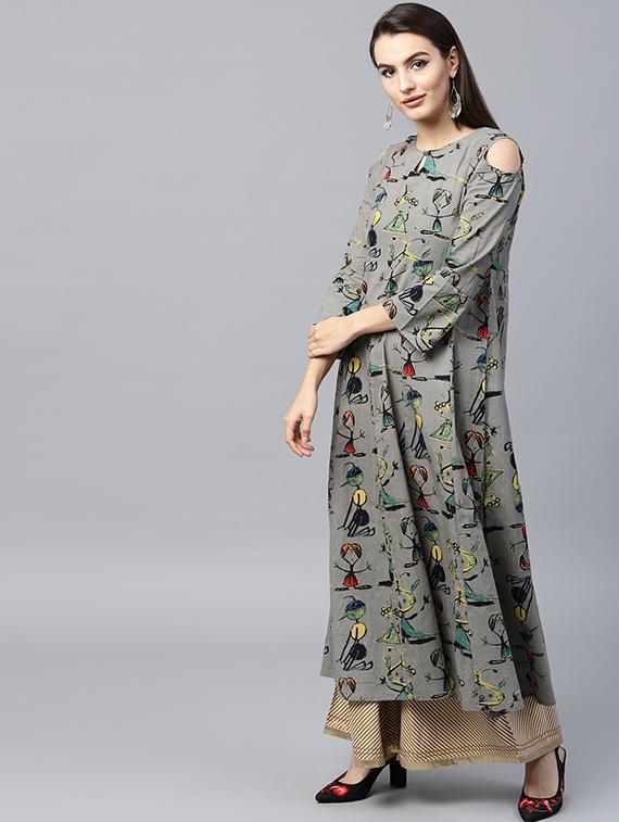 conversational cold shoulder ethnic dress - 15440561 - Standard Image - 1