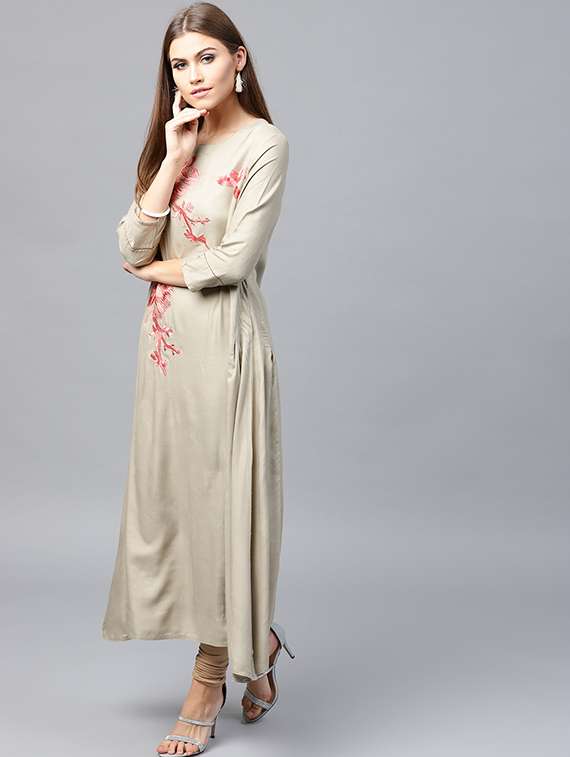 a-line embroidered kurta - 15440570 -  Standard Image - 1