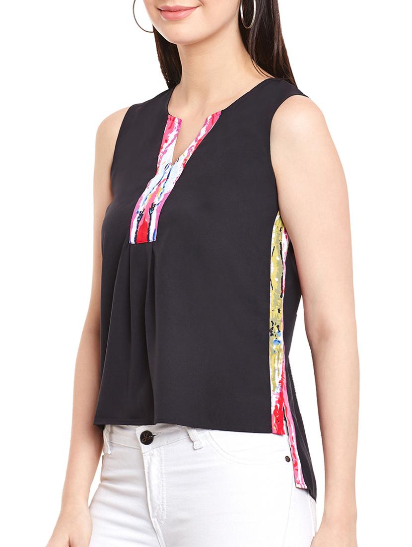 high-low hem notch neck top - 15441988 -  Standard Image - 1