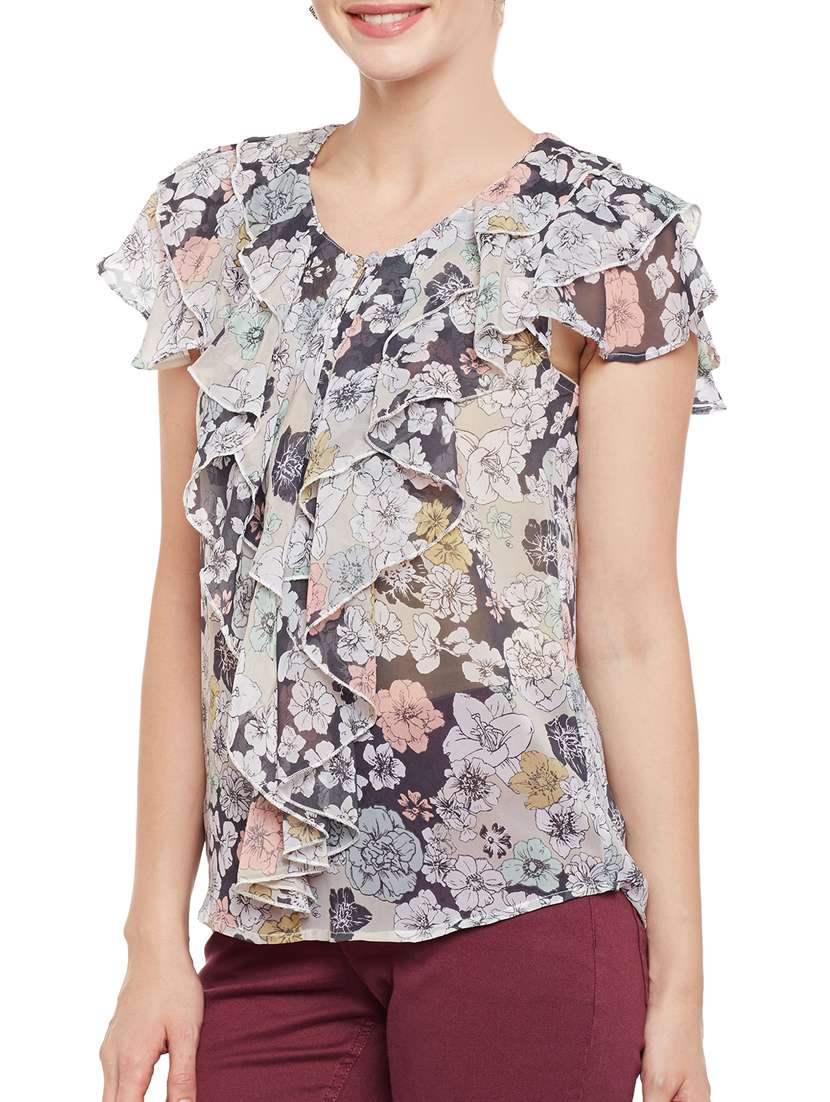 floral sheer ruffled top - 15441993 -  Standard Image - 1