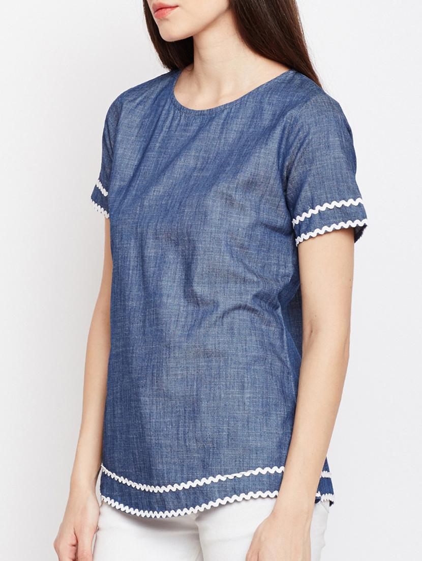 lace detail denim top - 15442026 -  Standard Image - 1