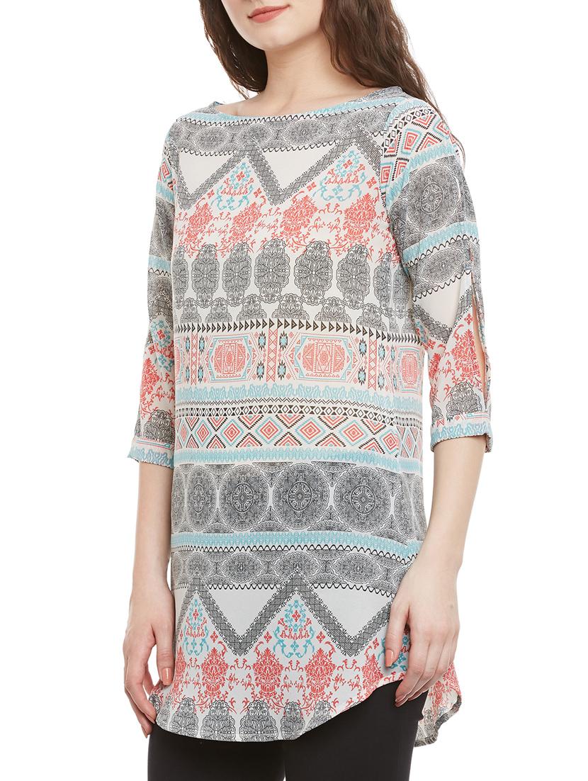 printed boat neck tunic - 15442068 - Standard Image - 1