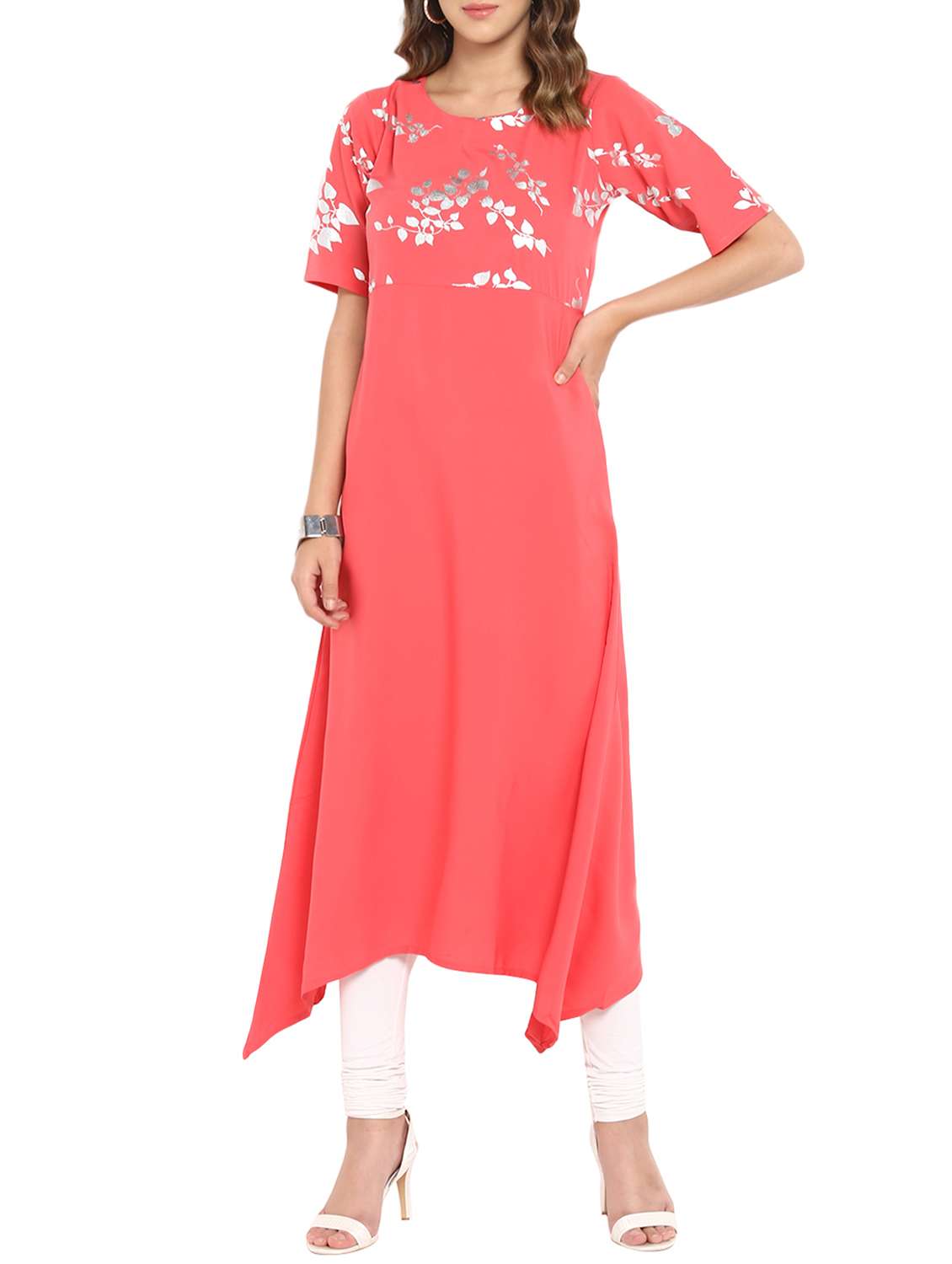 asymmetric foil print kurta