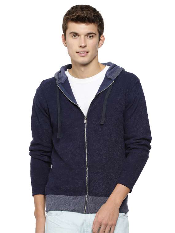 navy blue solid casual jacket